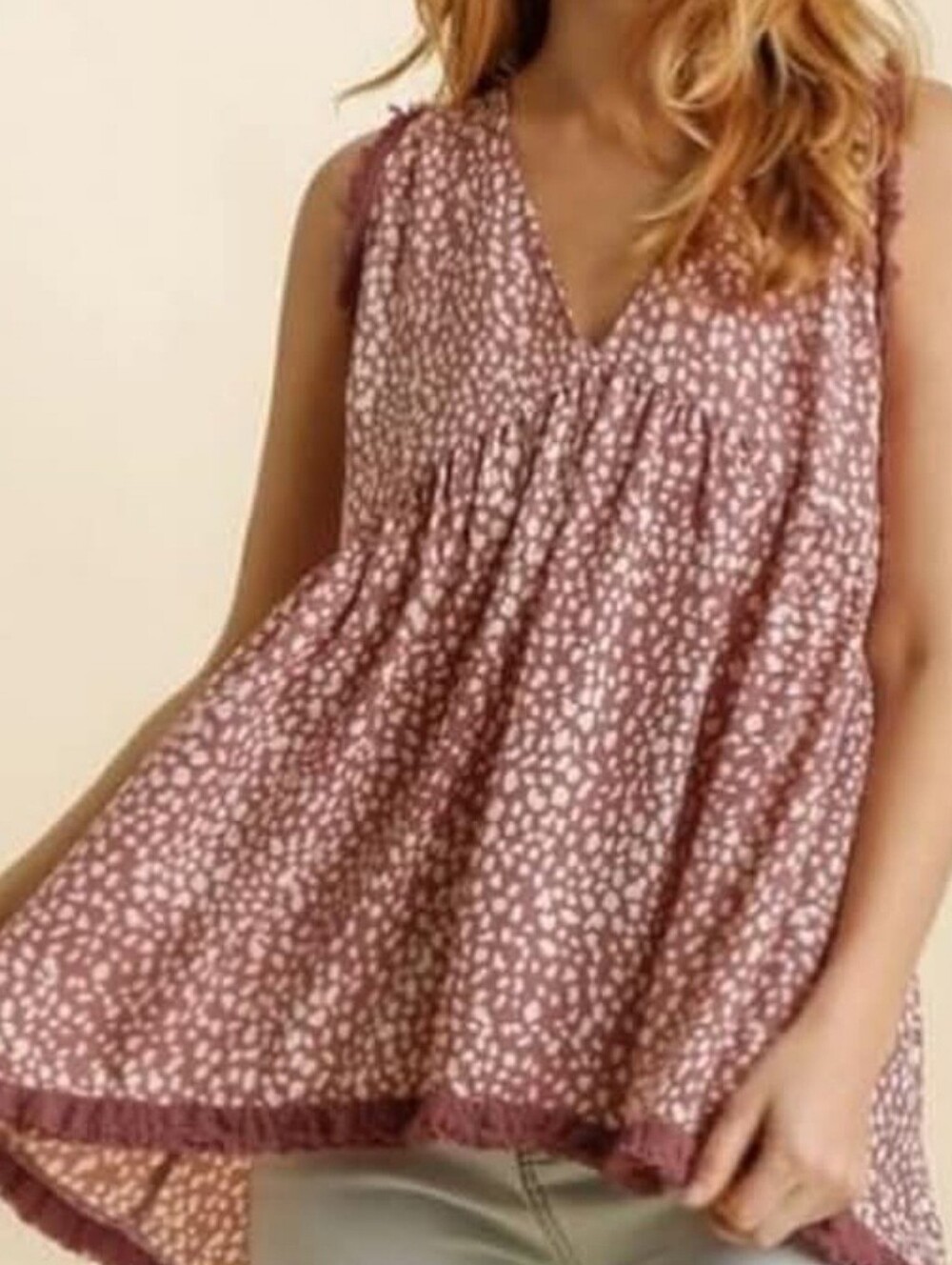 Umgee Boho Chic Mauve Spotted High-Low Blouse - Size S